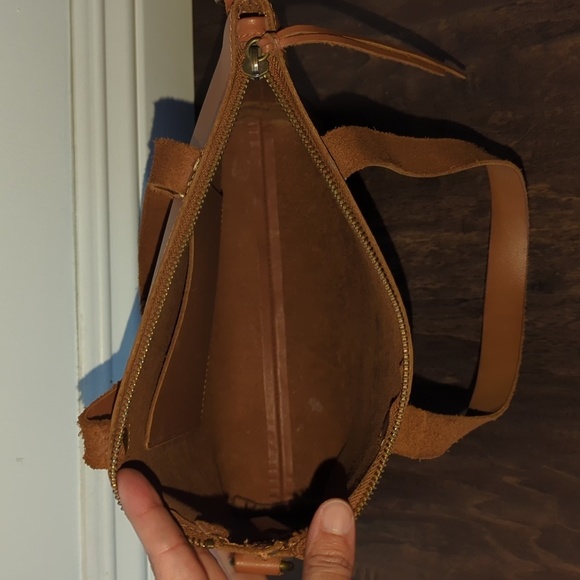 Brown Leather Purse Handbag Crossbody With Zipper And Removable Strap - Picture 3 of 5